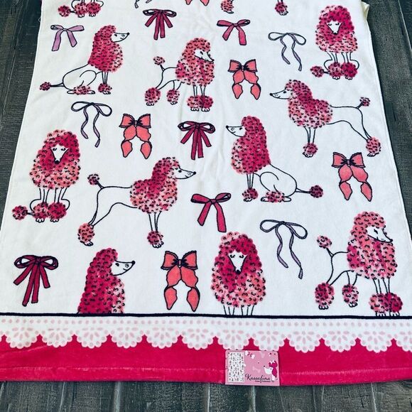 Pink Poodle Dog Bows Print Valentine Bath Towels Set - Picture 2 of 3
